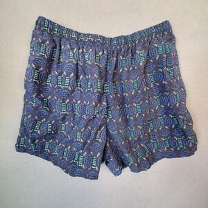 Vintage SUNSET HIGHWAY Lined Swimming Trunks Sz L 36-38 Blue Geometric Pockets
